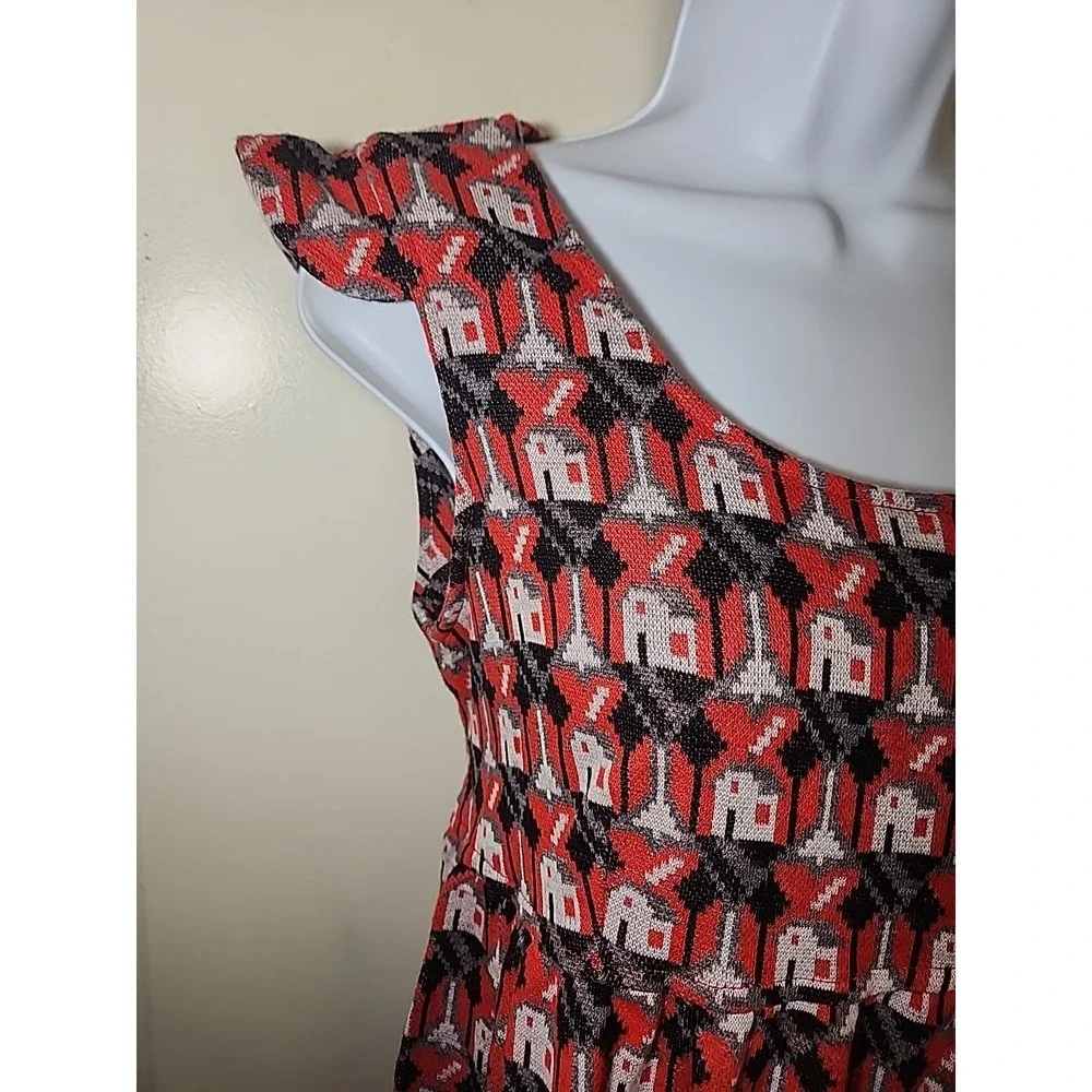 Vintage MOTHERHOOD Knit House Print Red Maternity Maxi‎ Dress SIZE M Acrylic
